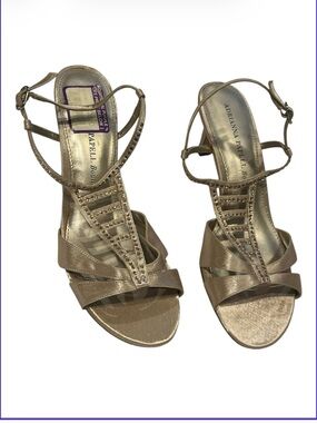 ADRIANNA PAPELL Metallic Gold Strappy Dress Sandals Open Toe Heels Size 7.5M